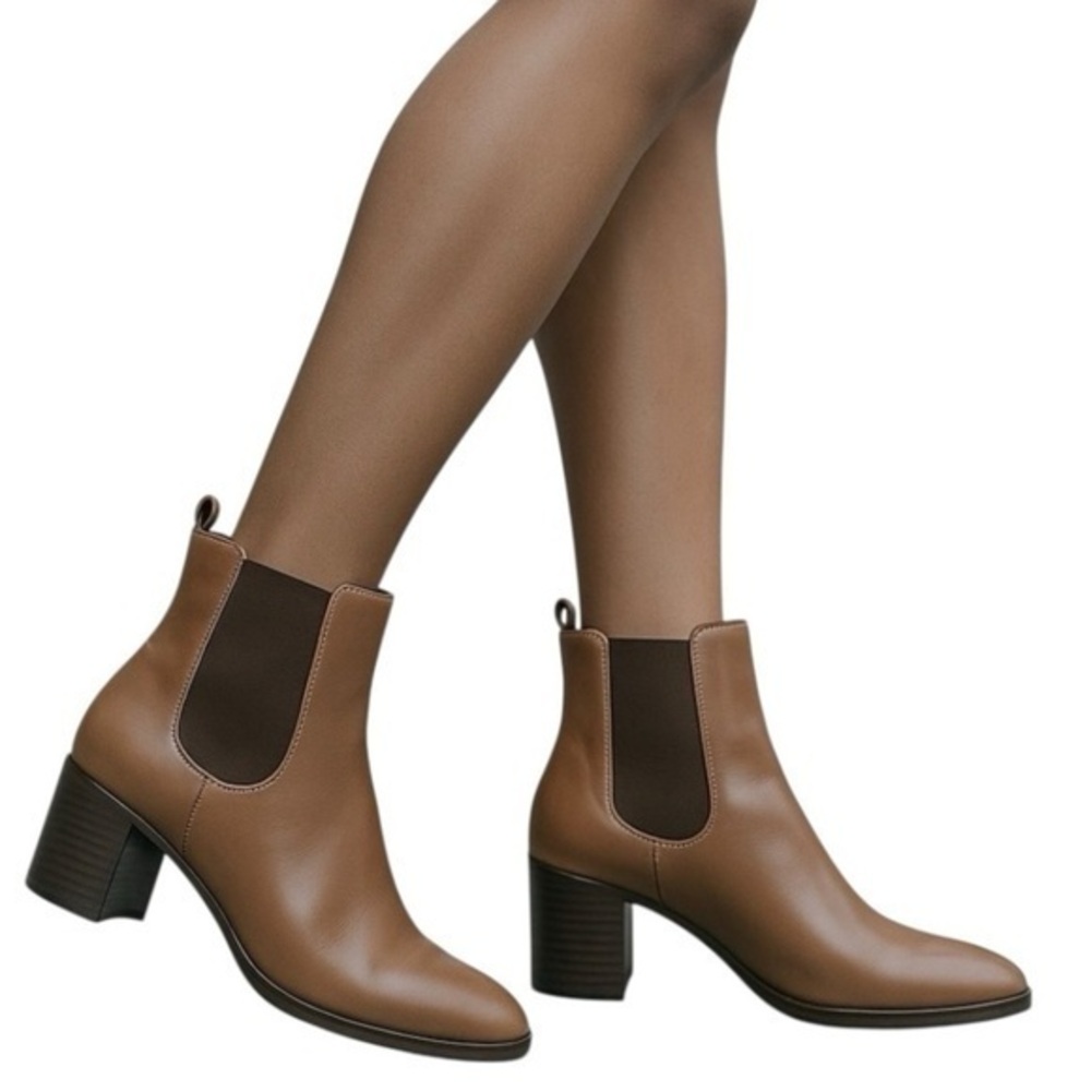 Kahmune London Mila Heeled Leather Bootie in Brown size 10 (ER 40) NWOB